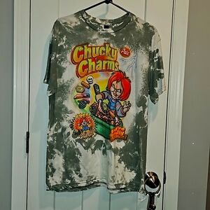 Womens like new Green&White tie dye Chucky Charms boutique tshirt. Sz large!!